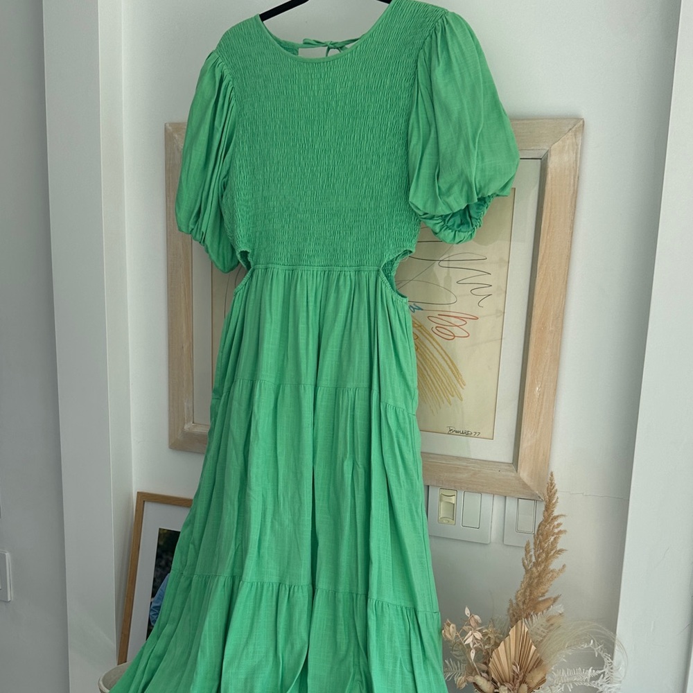 Green Maxi Dress with cut outs at waist